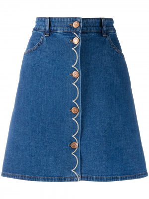 Джинсовая юбка мини на пуговицах с вышивкой See by Chloé. Цвет: синий