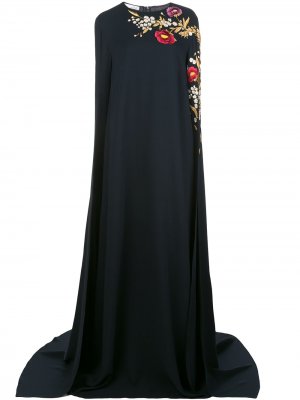 Платье-туника с цветочной вышивкой Oscar de la Renta. Цвет: синий