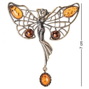 Брошь Бабочка Танцующая фея (латунь, янтарь) AM-1654 113-705412 ART EAST