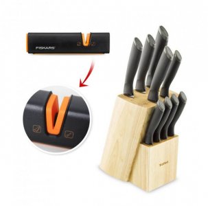 TEFAL Comfort Plus 11 эл. черные - кухонные ножи из нержавеющей стали в блоке с точилкой FISKARS