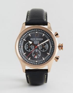 Черные часы-хронограф 42 мм с кожаным ремешком Nautical Jack Mason. Цвет: черный