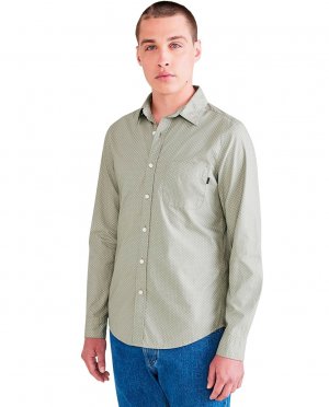 Мужская рубашка приталенного кроя с длинными рукавами и микропринтом. Нагрудный карман Dockers, светло-зеленый DOCKERS
