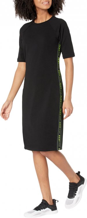 Облегающее платье с короткими рукавами и тесьмой логотипом , цвет Zest DKNY