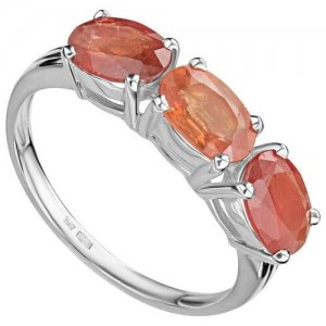 Серебряное кольцо с натуральным сапфиром (оранжевым) - размер 18 LAZURIT-ONLINE. Цвет: синий