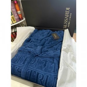 Халат , длинный рукав, пояс/ремень, банный халат, размер XXL, синий TRUSSARDI. Цвет: синий
