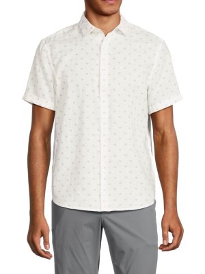 Рубашка на пуговицах из смесового льна с короткими рукавами , цвет Bright White Perry Ellis