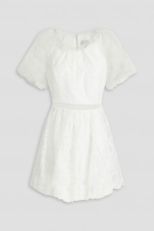 Платье мини из гипюрового кружева со сборками Ml Monique Lhuillier, белый Lhuillier