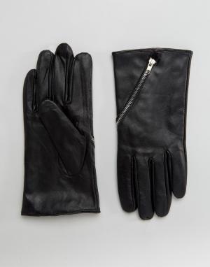 Кожаные перчатки с молниями Boardmans Boardwalk. Цвет: черный