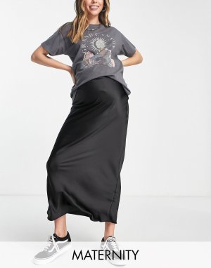 Черная атласная юбка миди косого цвета для беременных Topshop