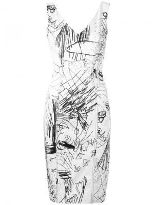 Джинсовое платье с графическим принтом John Galliano Vintage. Цвет: белый