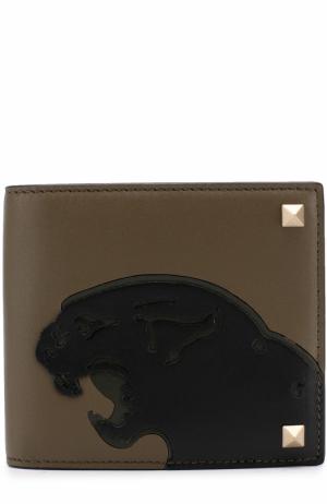Кожаное портмоне с аппликацией и отделениями для кредитных карт Valentino. Цвет: хаки