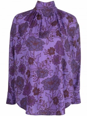 Блузка с высоким воротником и цветочным принтом Christian Wijnants. Цвет: фиолетовый