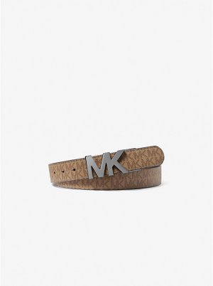 Двусторонний ремень с пряжкой логотипом , коричневый Michael Kors Mens