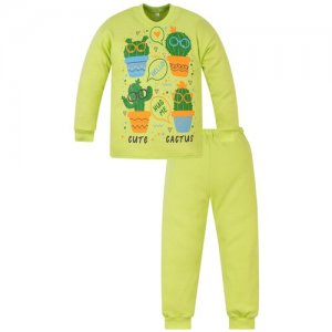 Пижама для мальчиков, брюки, застежка отсутствует, рукава с манжетами, брюки размер 86, зеленый Утенок. Цвет: зеленый