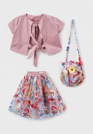 Топ, юбка и сумка Ete Children. Цвет: розовый