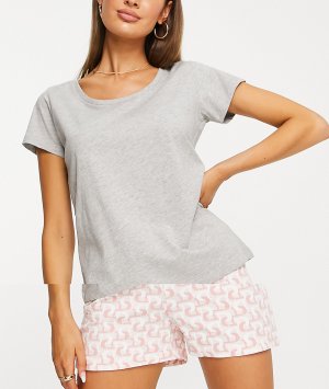 Пижамный комплект с шортами розового и серого цвета логотипом -Серый Dune
