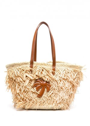 Бежевая женская кожаная пляжная сумка с логотипом Palm Angels