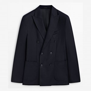 Пиджак Wool Flannel Double-breasted Suit, темно-синий Massimo Dutti