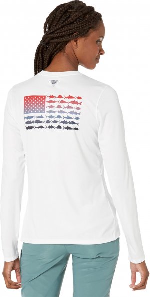 Рубашка с длинным рукавом Tidal Tee PFG Fish Flag , цвет White/Bluestone Gradient Columbia