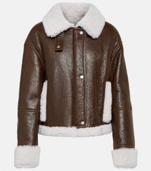 Кожаная куртка с отделкой из овчины, коричневый Yves Salomon