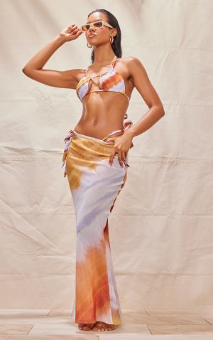 Коричневая пляжная макси-юбка из шифона с эффектом омбре «рыбий хвост» PrettyLittleThing