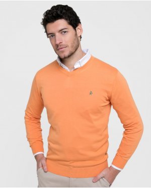 Мужской оранжевый свитер с v-образным вырезом, Valecuatro. Цвет: оранжевый