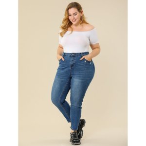 Женские эластичные джинсы скинни больших размеров со средней посадкой, леггинсы , светло-синий Agnes Orinda