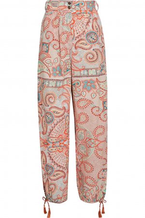 Зауженные брюки из хлопкового сукна с кисточками и принтом , коралл Etro