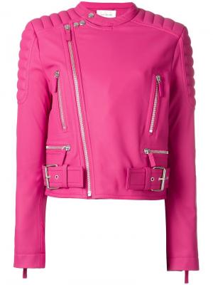 Байкерская куртка со стегаными панелями на плечах Cédric Charlier. Цвет: розовый и фиолетовый