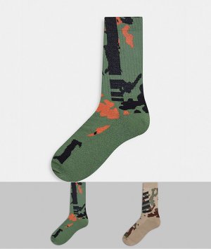 Набор из 2 пар спортивных носков с камуфляжным принтом ASOS DESIG-Многоцветный DESIGN