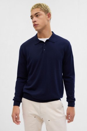 Рубашка-поло с длинными рукавами из шерсти мериноса Gap, синий GAP