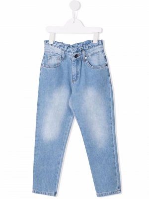Прямые джинсы с присборенной талией Pinko Kids. Цвет: синий