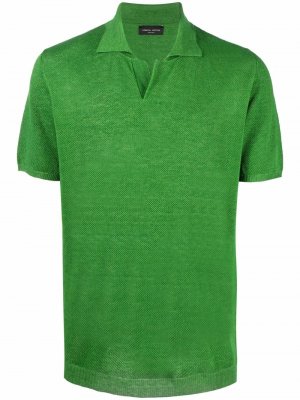 Льняная рубашка поло с короткими рукавами Roberto Collina. Цвет: зеленый
