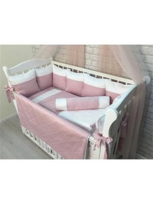 Комплект постельного белья в детскую кроватку Бело-розовый, 19 предметов MARELE. Цвет: розовый, белый