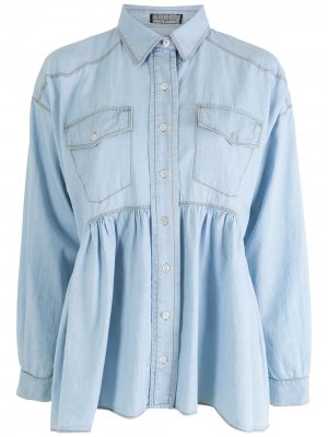 Джинсовая рубашка со сборками Amapô. Цвет: синий