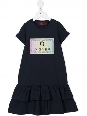 Платье с логотипом Aigner Kids. Цвет: синий