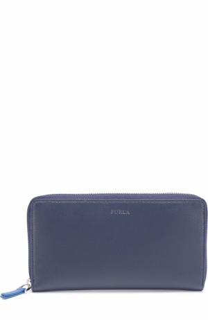 Кожаное портмоне на молнии с отделением для кредитных карт и монет Furla. Цвет: темно-синий