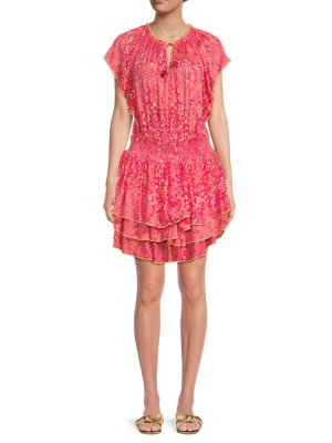 Мини-блузонное платье с цветочным принтом , цвет Pink Paisley Poupette St Barth