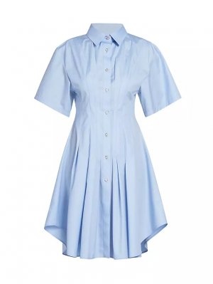 Плиссированное хлопковое платье с короткими рукавами , синий Marni