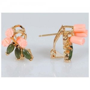 Серьги , нефрит, коралл, зеленый, розовый Lotus Jewelry. Цвет: зеленый/розовый