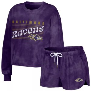 Женская одежда от Erin Andrews Purple Baltimore Ravens, укороченный пуловер с короткими рукавами и шортами, комплект для отдыха Unbranded