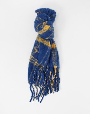 Клетчатый шарф с начесом Prep-Синий Free People