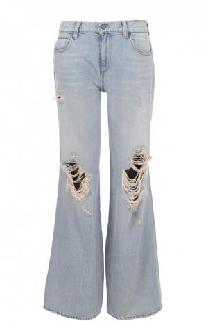 Расклешенные широкие джинсы с потертостями Denim X Alexander Wang. Цвет: голубой