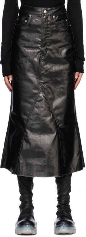 Черная джинсовая юбка-миди Godet Rick Owens