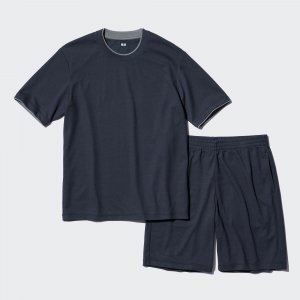 Комплект UNIQLO AIRism из хлопковой сетки с короткими рукавами, темно-синий