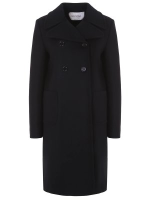 Двубортное пальто из шерсти VALENTINO PAP. Цвет: черный