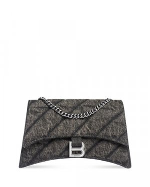 Очень маленькая стеганая джинсовая сумка через плечо с цепочкой Crush , цвет Gray Balenciaga