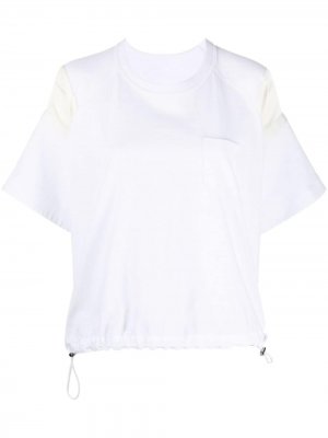 Drawstring-hem panelled T-shirt sacai. Цвет: белый