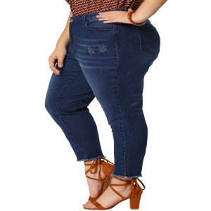 Женские джинсовые брюки больших размеров, потертые джинсы до щиколотки с прорезными карманами Agnes Orinda