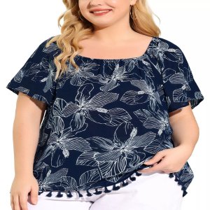Женская блузка большого размера с цветочным принтом и кисточками, повседневный летний топ Agnes Orinda